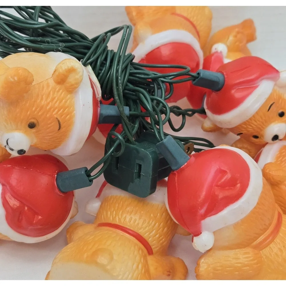 Vintage Santa Teddy Bear Christmas Hofert's String Lights - Tested Works Set/10